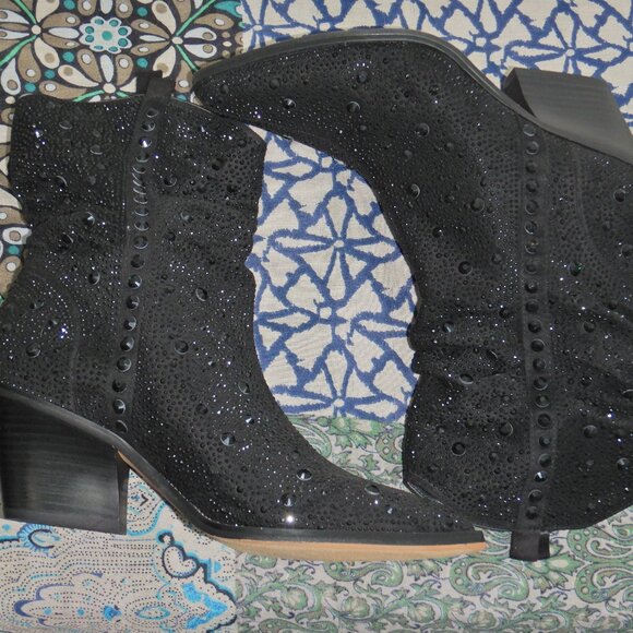 Jessica Simpson "Zellya" Short Black Rhinestone Slouch Western Boots - Picture 7 of 15